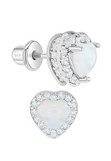 superb silver 8mm white simulated opal baby birthstone earrings
